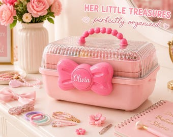 Hair Accessories Organizer for Girls | Personalized Bow & Clip Storage Box | Portable Organizer with Name