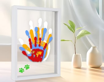 Family Handprint Display Frame Kit, DIY Keepsake Wall Art, Wood Frame, Baby Newborn Memory