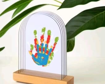 Personalized Family Handprint Kit | Layered Keepsake Display, Wooden Base