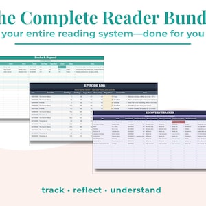 Leestrackerbundel Google Spreadsheets, sjabloonset boektracker, leeslogboek, boekdagboek, TBR-tracker, leesplanner