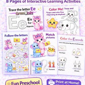 Paquete de actividades con la letra E con la princesa Pixie Pop y sus amigos.