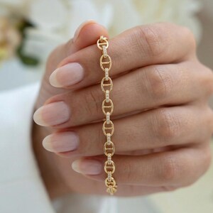 Dainty Pave Chain Bracelet, Minimalist Gold Bracelet for Women, Sterling Silver CZ Tennis, Layering Stacking Jewelry, Gift for Her