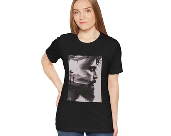 Jesus Profile with Crosses T-Shirt | Faith Over Fear Joshua 1:9 Tee