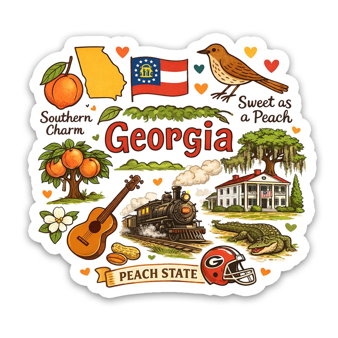 Georgia Sticker, Peach State Vinyl Decal, Southern Charm Art ...
