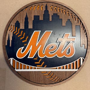 Mets Baseball Inspired  Wall Clock | NYC Skyline | Baseball Stitching Accents | Hand crafted