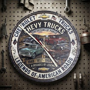 Chevy Truck inspired Rustic Vibrant Colored Resin and Precision Laser Cut Wood 10.5-inch Wall Clock  | Handcrafted