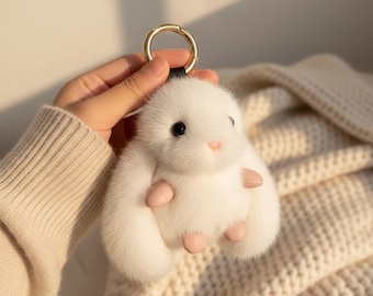 Llavero de conejito esponjoso / Colgante de peluche suave para bolso, compañero de bolsillo