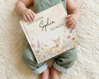 Libro di fiabe bibliche personalizzato con nome, regalo per il battesimo cristiano per bambina, regalo personalizzato per il giorno del battesimo, libro per bambini sulla buonanotte cristiano