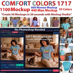 Comfort Colors 1717 Mockup Bundle, 1100 CC Mockup, POD Mockup Kit, Bulk Mockup Generator, Etsy Seller Tool