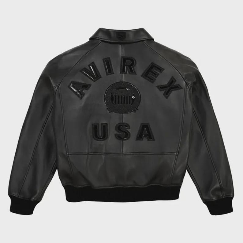 Svart bomberjacka i lammskinn för män | Flygjacka i Avirex-stil bild 2