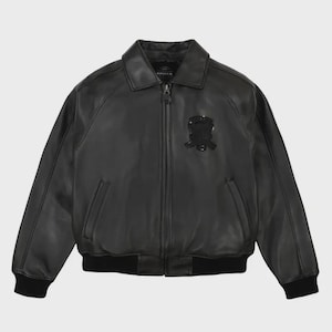 Svart bomberjacka i lammskinn för män | Flygjacka i Avirex-stil bild 1