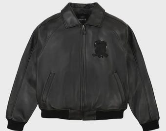 Men's Black Lambskin Leather Bomber Jacket | Avirex Style Flight Coat