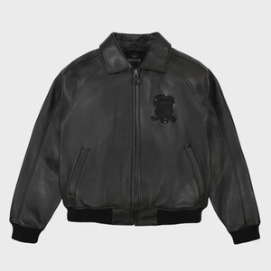 Svart bomberjacka i lammskinn för män | Flygjacka i Avirex-stil bild 3