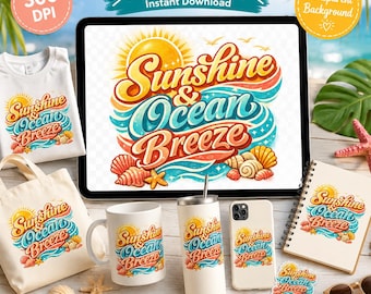 Retro strand zomer typografie ontwerp | Sunshine Ocean Breeze PNG SVG (digitale download)