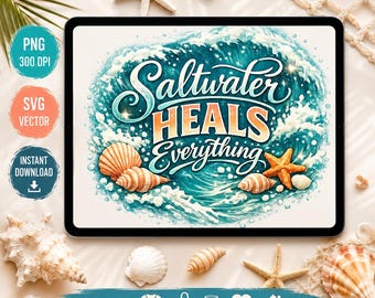 Zoutwater geneest alles Coastal Beach Design (PNG SVG)