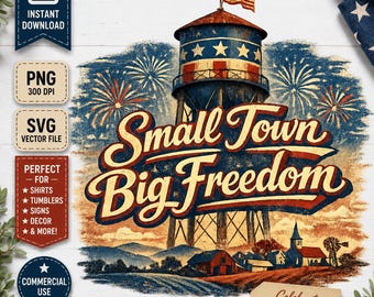 Small Town Big Freedom Americana-ontwerp | Patriottische watertoren (digitale download)