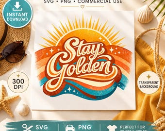 Retro Summer Sunset SVG PNG | Groovy Beach Typography Design (Digital Download)