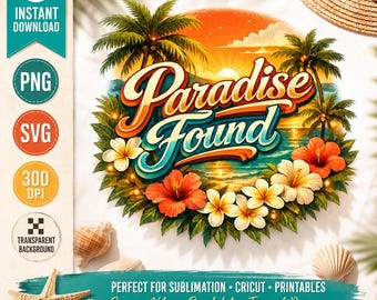 Paradise Found tropisch typografieontwerp, vintage zomerstrandkunst (PNG SVG)
