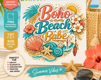 Boho strand babe ontwerp | Summer Coastal Vibes PNG SVG (digitale download)