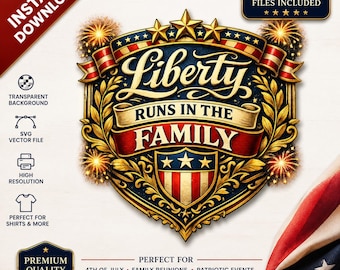Vintage Americana familiewapen png SVG | Patriottisch shirtontwerp 4 juli (digitale download)
