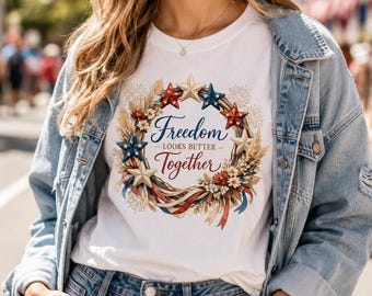Boho patriottische kransontwerp | Freedom Together PNG SVG (digitale download)