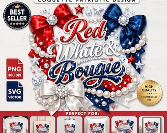 Rood-witte bougie png SVG | Coquette patriottisch strikontwerp (digitale download)