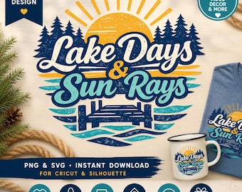 Lake Days Sun Rays-ontwerp | Rustieke zomerkamperen PNG SVG (digitale download)