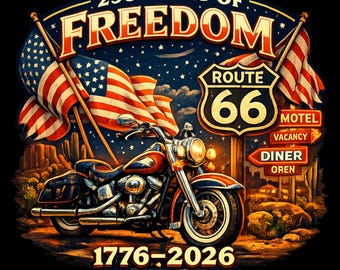 Route 66 patriottische motorfiets PNG SVG, Americana Biker Design (digitale download)