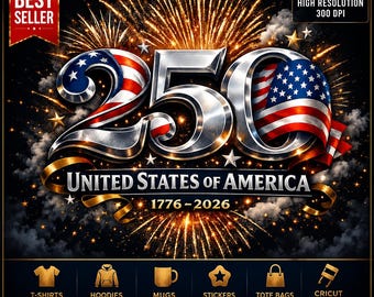 Amerika 250 PNG SVG-bundel, patriottisch 1776-2026 vuurwerk typografie design, USA onafhankelijkheid verjaardag shirt afbeelding