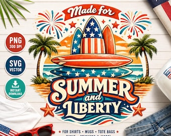 Retro Surf Americana Design, Summer Liberty png SVG (digitale download)