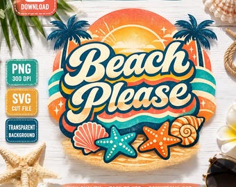 Retro strand, alsjeblieft png-SVG | Ontwerp tropische zonsondergang zomervakantie (digitale download)