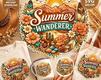 Summer Wanderer Boho Western Floral Desert Design (PNG SVG)