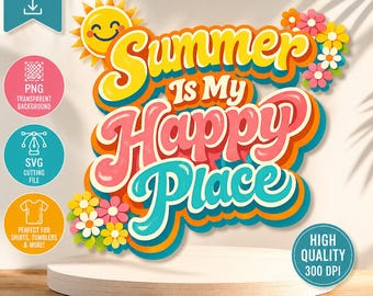 Retro zomertypografie PNG SVG | Groovy Sunshine-bloemdessin (digitale download)