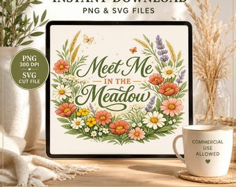 Boho Wildflower Meadow PNG SVG | Zomerbloementypografie (digitale download)
