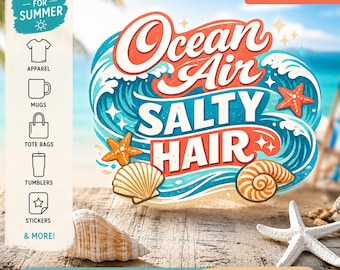Ocean Air Salty Hair retro typografieontwerp (PNG SVG)