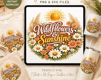Wilde bloemen zonneschijn boho bloemdessin | Retro zomer PNG SVG (digitale download)