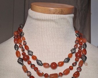 Vintage Multi Strand Carnelian and Silver Necklace