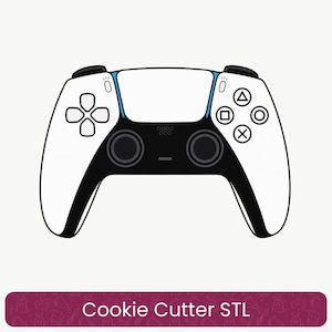 Pode incluir: Uma ilustração de um controle de videogame em branco e preto com um direcional, dois analógicos e quatro botões de ação com símbolos de triângulo, círculo, cruz e quadrado. O texto "Cookie Cutter STL" está na parte inferior.