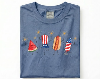 Cute Patriotic Shirt, 4th of July Tee, Watermelon Hot Dog Shirt, Americana Comfort Colors Tee, Summer BBQ Graphic Tee