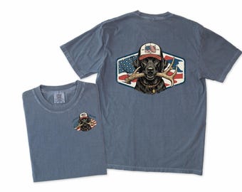 Black Lab Hunting Shirt, Patriotic Dog Shirt, Labrador Retriever Tee, Deer Antler Dog Shirt, Fourth of July Shirt, Comfort Colors Tee