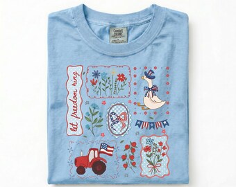 Patriotic Coquette Shirt, Fourth of July Comfort Colors Tee, Americana Floral Shirt, Vintage Patriotic Graphic Tee, Independence Day Shirt