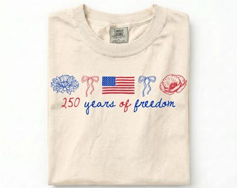 250 Years of Freedom Shirt, America 250 Tee, Patriotic Coquette Shirt, Floral USA Flag Shirt, Fourth of July Comfort Colors Tee