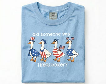 Firequacker Goose Shirt, Funny 4th of July Shirt, Patriotic Goose Tee, Americana Graphic Tee, USA Summer Shirt, Comfort Colors Shirt