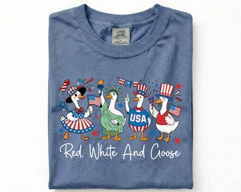 Red White and Goose Comfort Colors Tee, Patriotic Goose Shirt, Funny 4th of July Graphic Tee