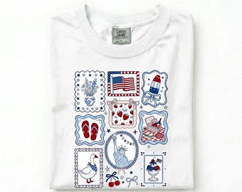 4th of July Collage Shirt, Patriotic Comfort Colors Tee, Coquette USA Shirt, Americana Graphic Tee, Cute Summer Shirt, Retro July 4th Tee