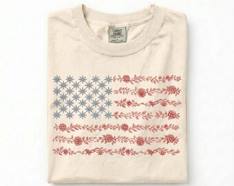 Floral American Flag Shirt, Chinoiserie Flag Tee, Coquette Patriotic Shirt, Fourth of July Comfort Colors Shirt, Americana Floral Tee