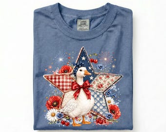 patriotic goose shirt, fourth of july tee, americana goose shirt, quilted star goose, farmhouse summer shirt