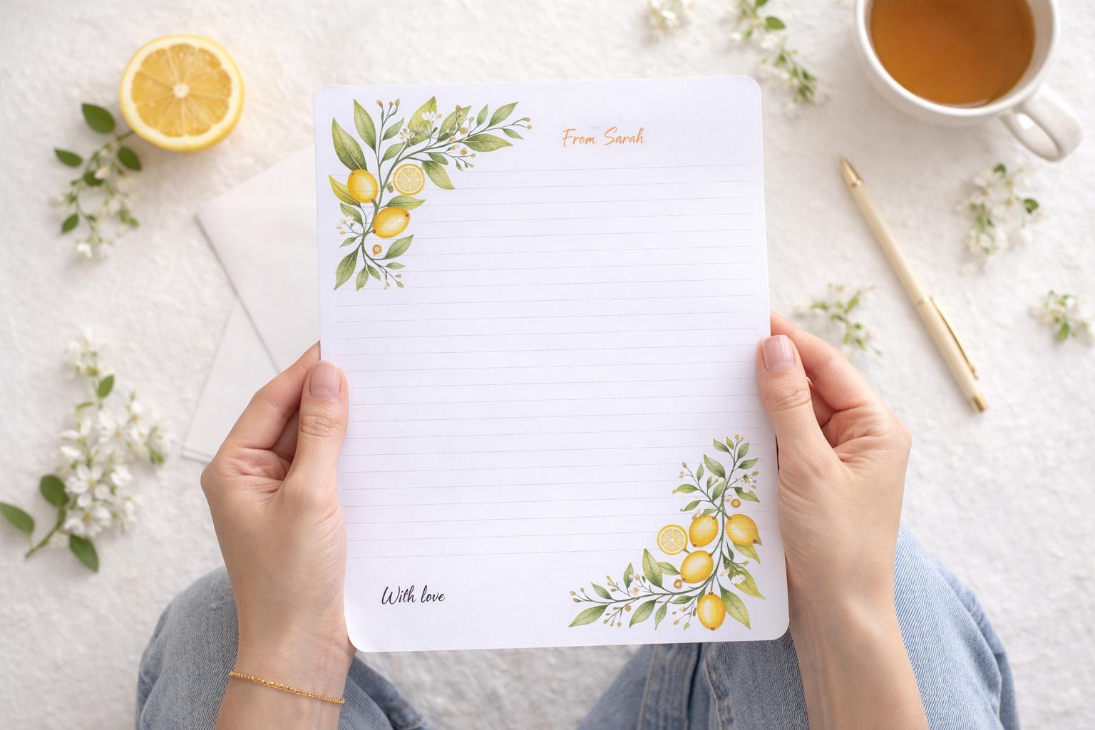 Writing Using Lemon Lemon Letter Writing Paper β Personalised Lined Stationery (A4 or A5 ...