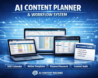 AI Content Planner & Workflow System | Notion SEO Calendar, Keyword Tracker (Digital Download)