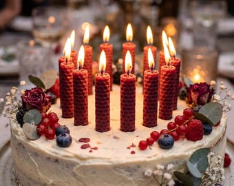 100% Natural Beeswax Birthday Candles 4" Hand-Rolled Honeycomb Cake Toppers Eco-Friendly Non-Toxic Party Decor Handmade Mini Taper Set